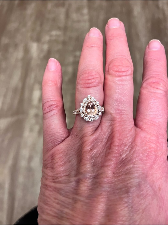 Jewelry - 14k Rose Gold Pear-Shaped Morganite & Diamond Halo Ring - Size 6.75